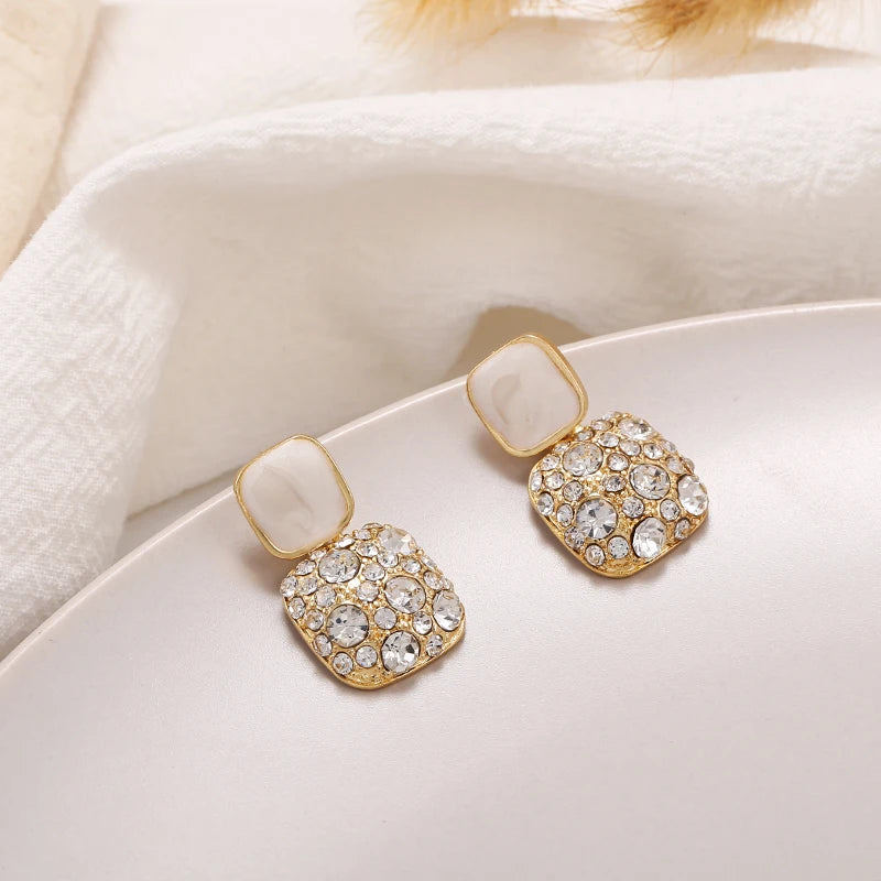 Vintage  Shiny Crystal Geometric  Earrings