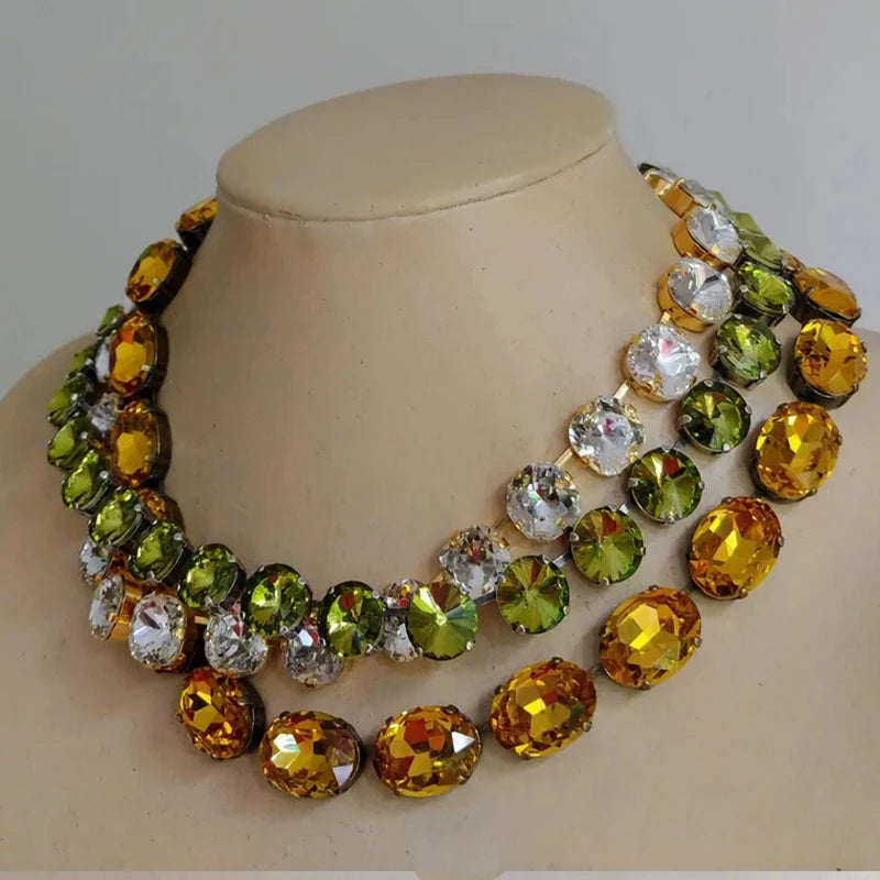 Exquisite Charm Green Color Shining Glass Crystal Necklace