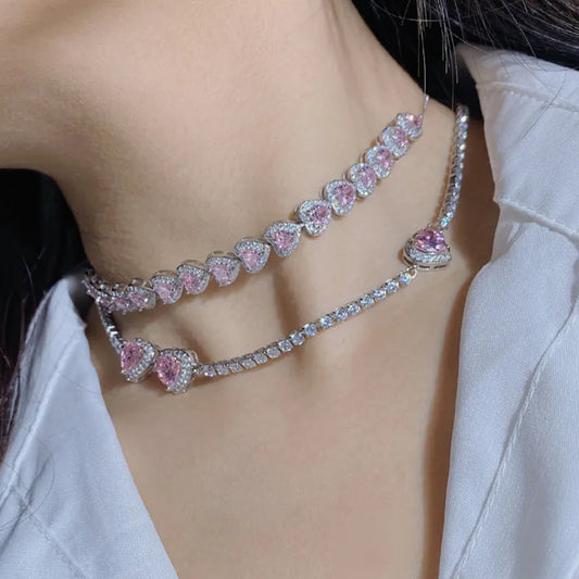 Sweet Pink Heart  Choker Necklace
