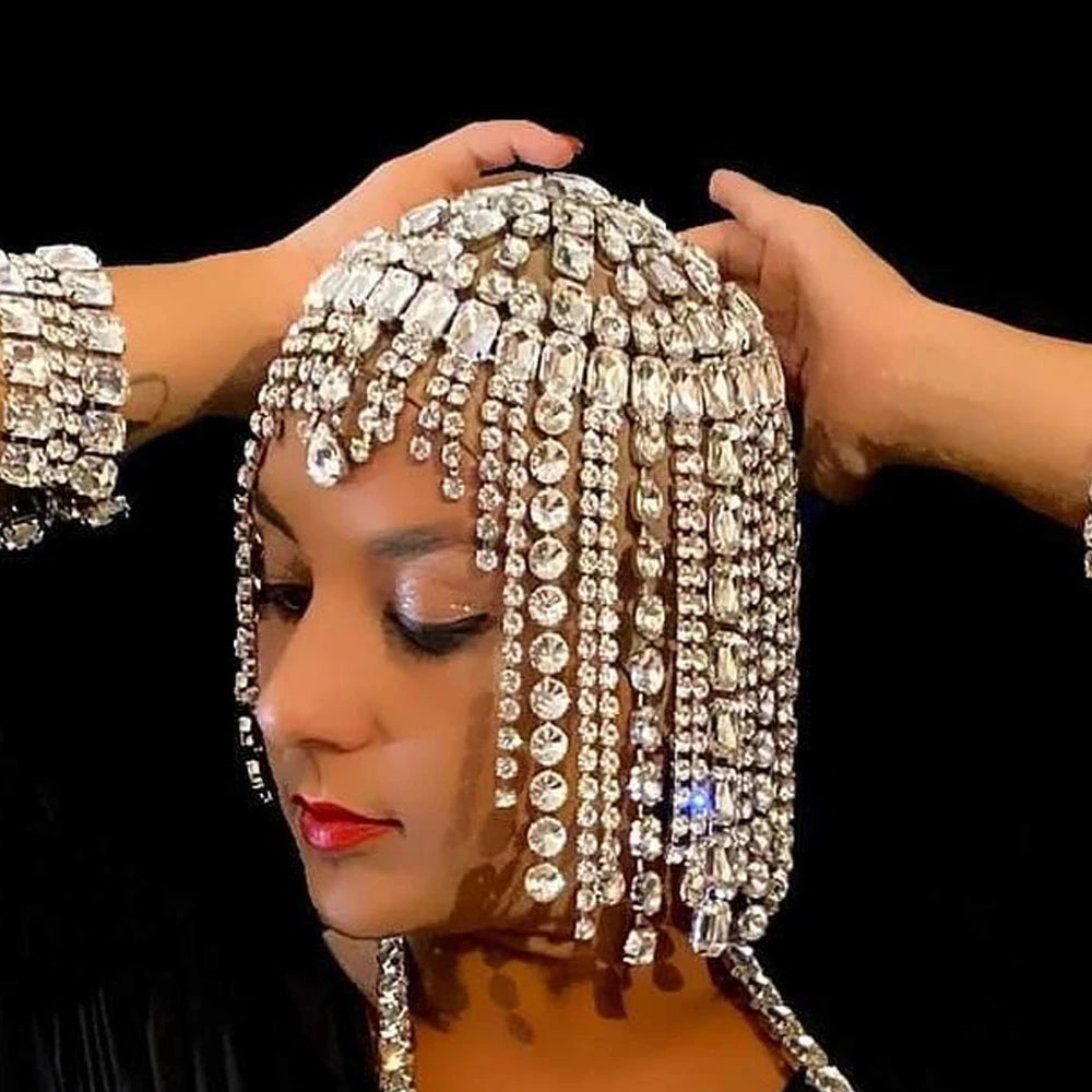 Crystal Square Tassel Hair Chain Bridal Headpiece