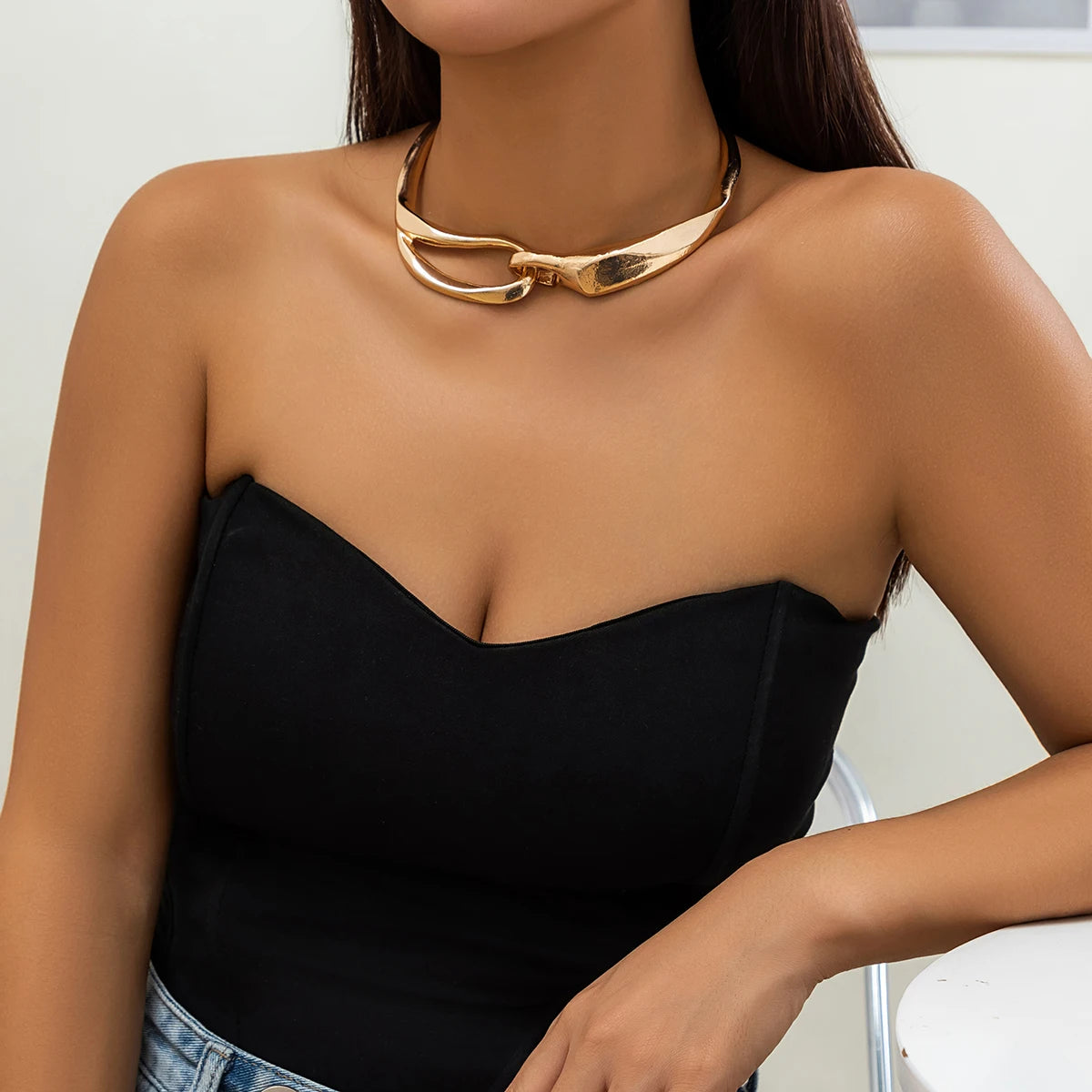 Thick Heavy Metal Buckle Collar Choker Necklace