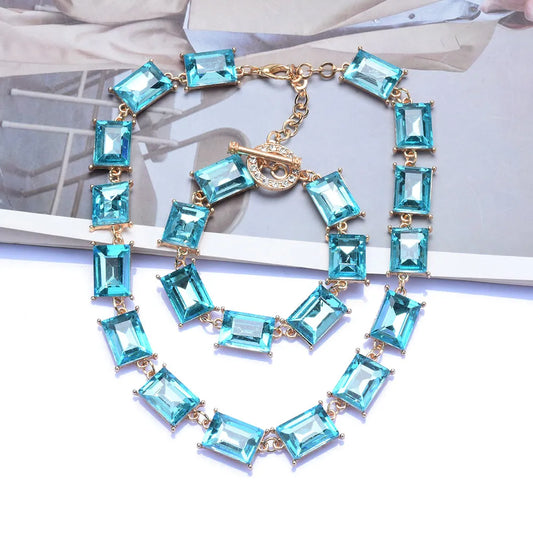 Square Oval Glass Crystal Necklace