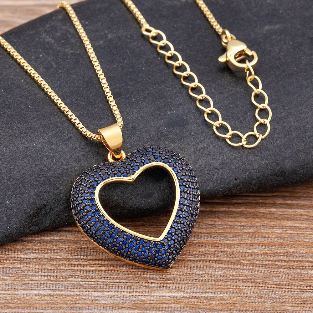 Heart-Shaped Hollow Crystal  Pendant   Necklace