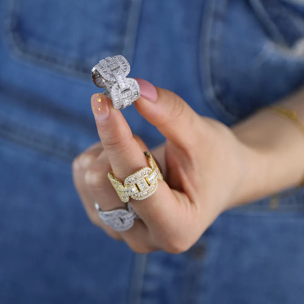 Iced Out Bling Rectangle  Band Ring