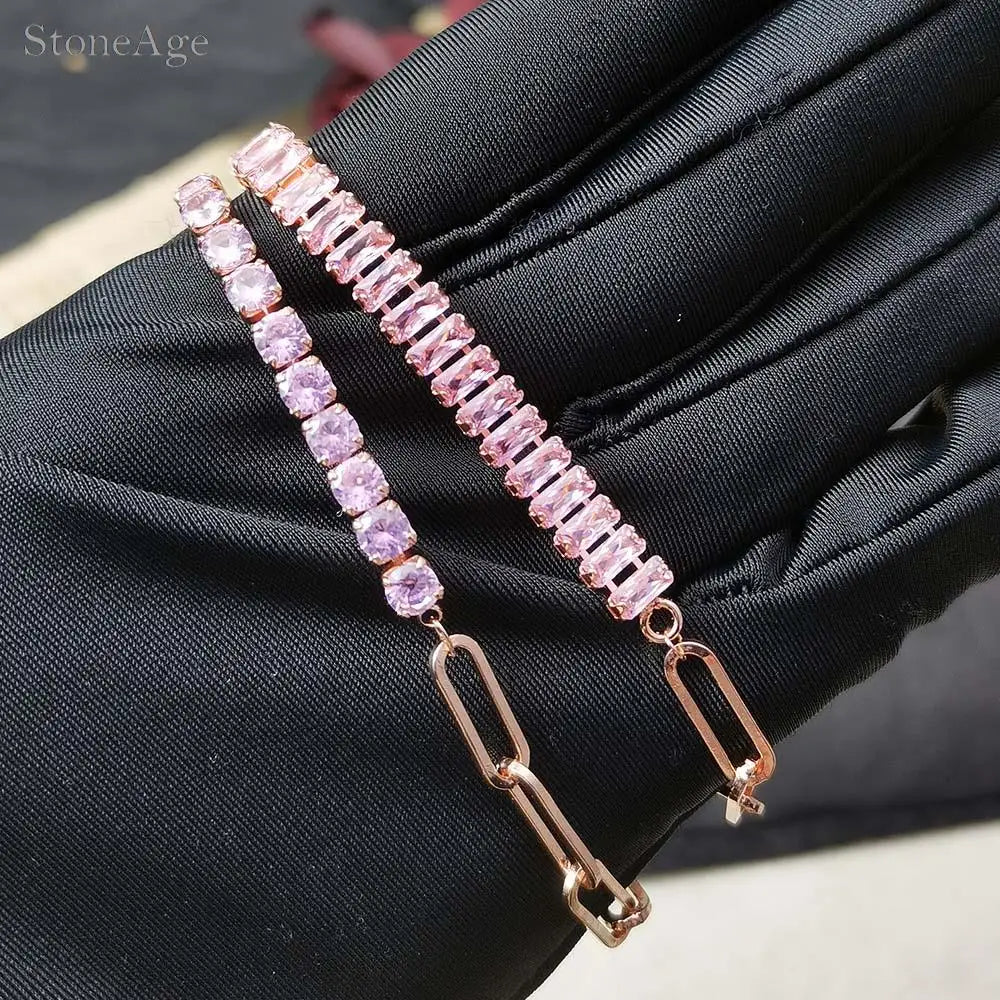 Pink Crystal Tennis Bracelets
