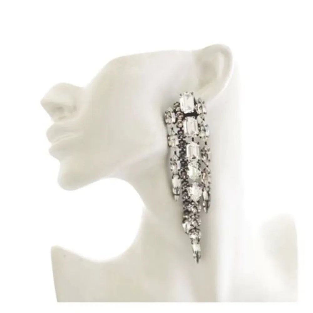 Crystal Oversized Long Tassel Dangle Earrings