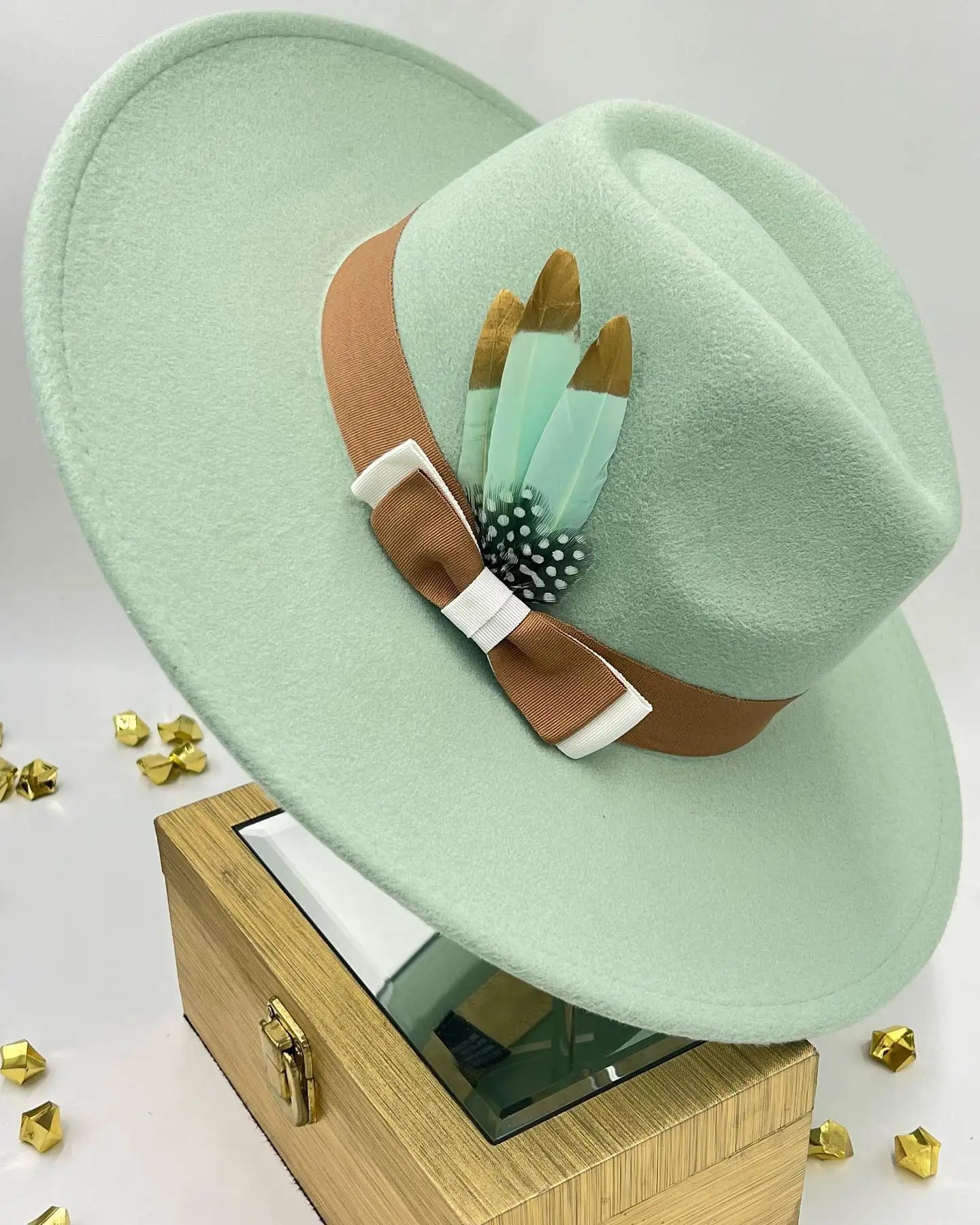 Sombrero 9.5cm Fedora hat bow ribbon feather